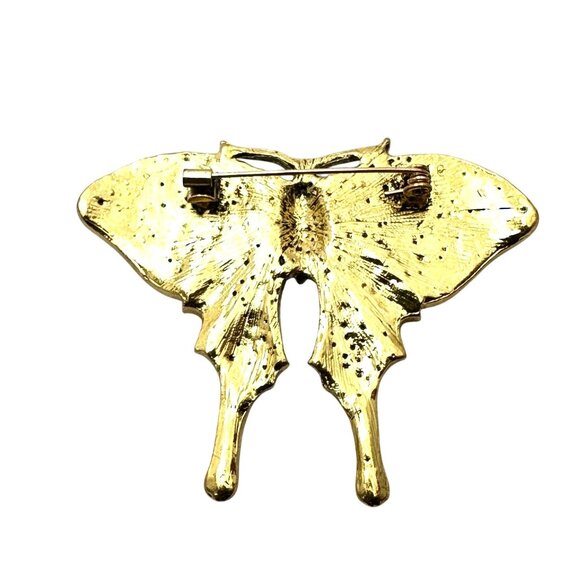 Womens Butterfly Brooch Pin Multicolor Crystal Gold Tone Statement Vintage Style - Picture 2 of 4